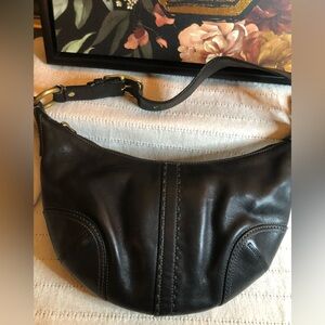 Vintage Black Leather Coach Shoulder Bag